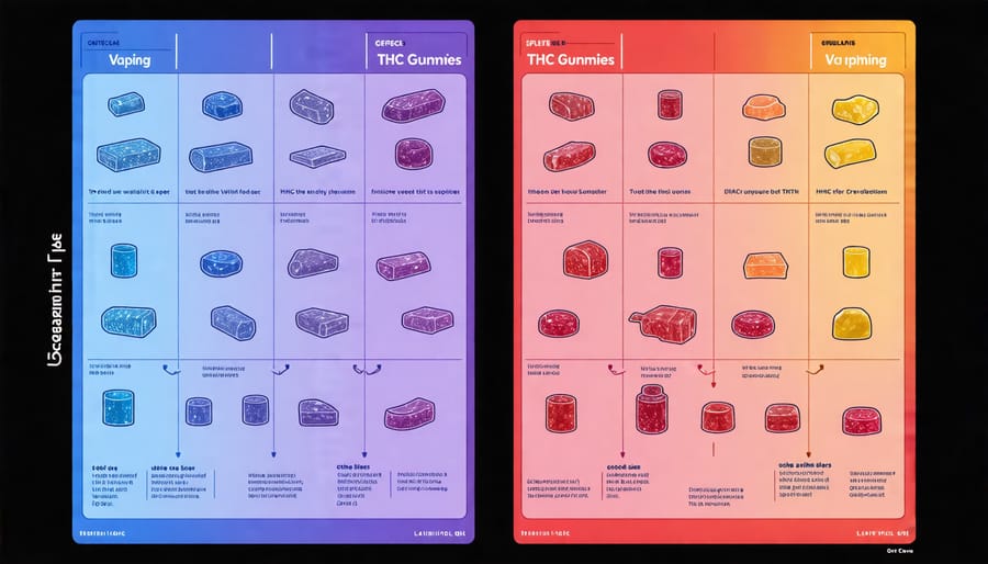 Chart showing differences in effects between THC gummies and vaping